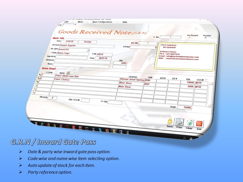 Goods Receive Note Form