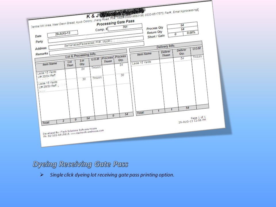 Dyeing Receiving Voucher Report